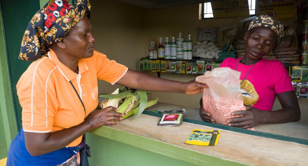 Smallholder purchasing maize seeds from local agro-dealer.