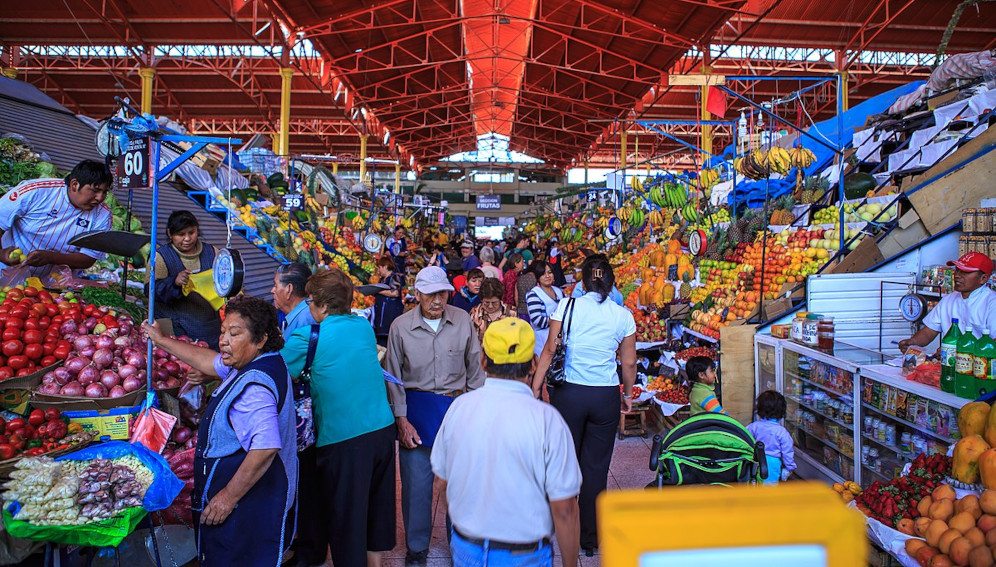 colorful produce market in Peru