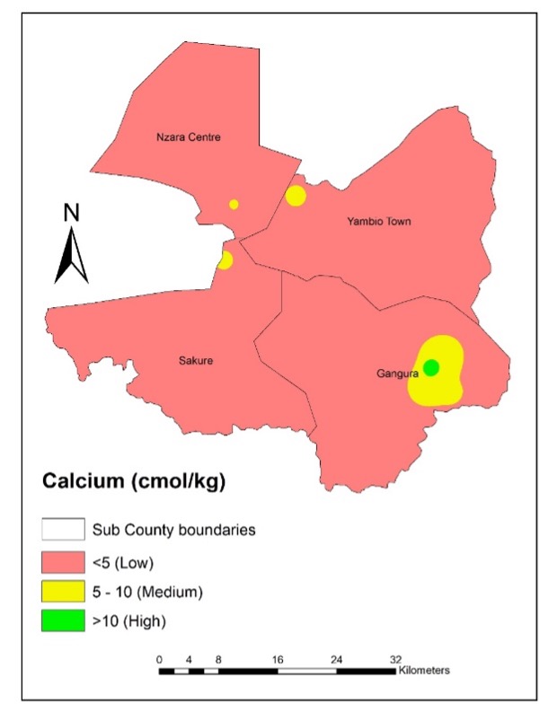 A map of the calcium content in Yambio's soils