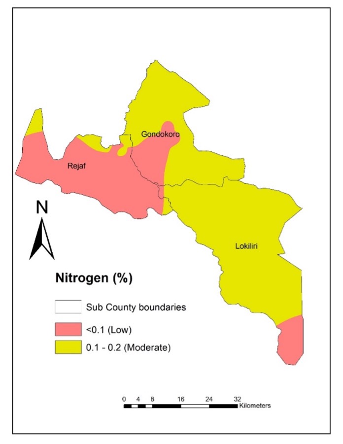 A map of the nitrogen content in Juba's soils