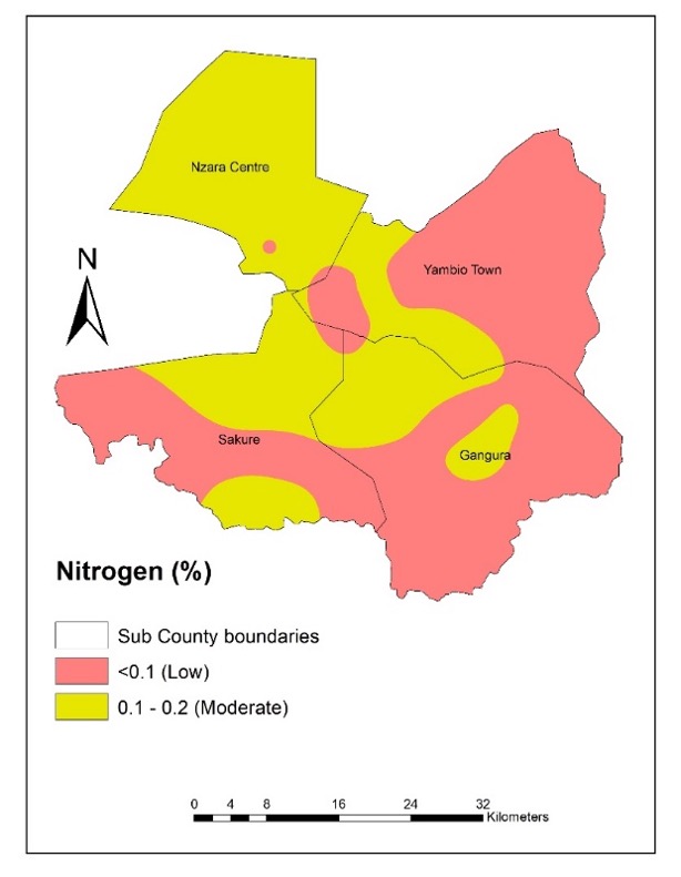 A map of the nitrogen content in Yambio's soils