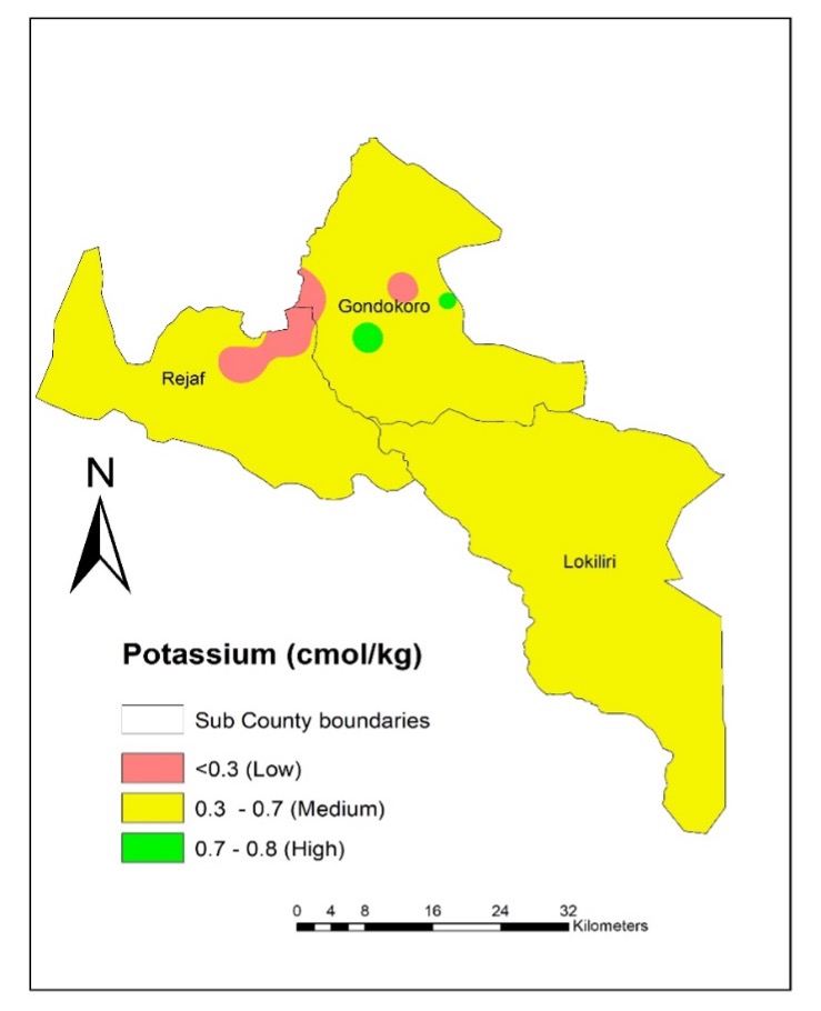 A map of the Potassium content in Juba's soils