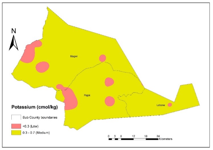 Potassium content in Magwi county soils