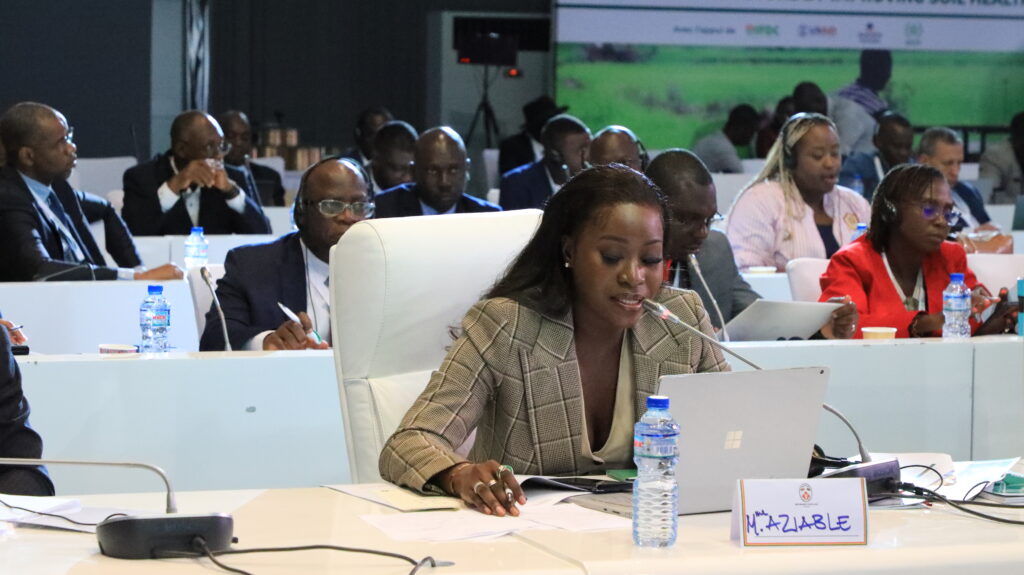 Mila Aziable, Minister Delegate to the President of the Republic in charge of Energy and Mines in the Togolese Government, speaks at the High-Level Roundtable on Fertilizers held on May 30, 2023, in Lomé, Togo.