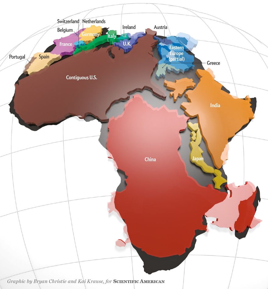 An image showing the true size of Africa.