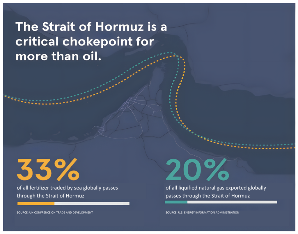 Closure of the Strait of Hormuz and its effect on energy and fertilizer logistics. Source: Wright Research