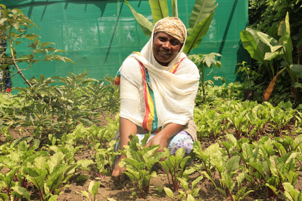Kokobe Eshetu in her healthy kitchen garden.